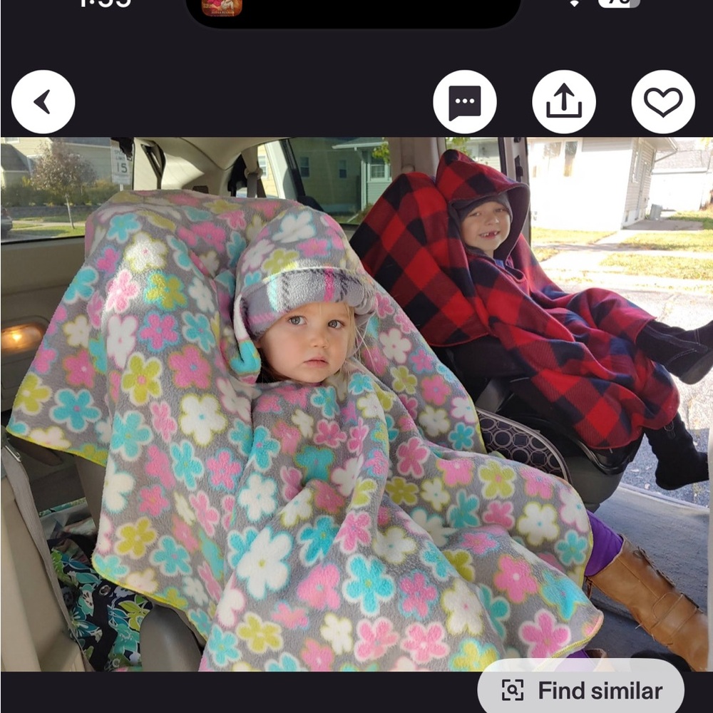 Floral fleece Car seat Poncho with Fleece bow - Picture 5 of 5